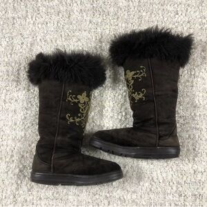 J. Crew Boots WomenS 7 Tall Calf Knee High Brown Suede Leather Embroidered